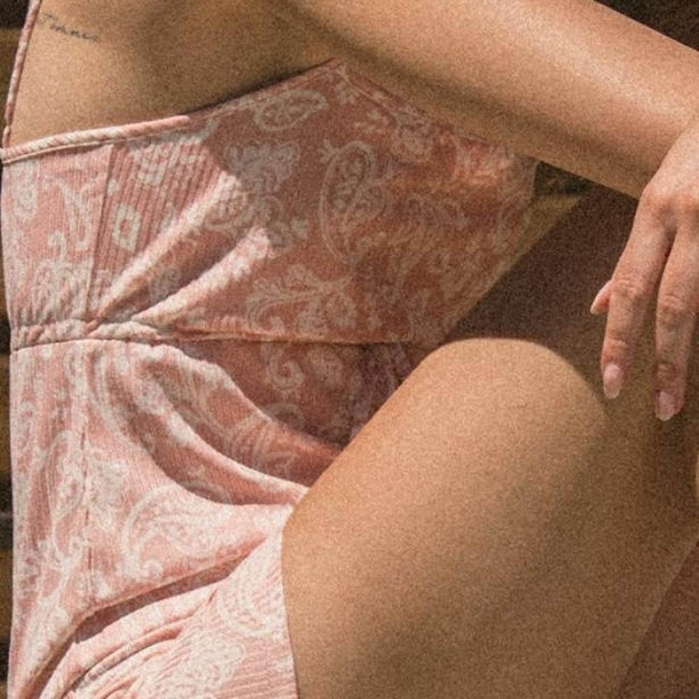NWT Harlow Rose Paisley Ribbed Tie Slip Mini Dress Medium Blush Pink